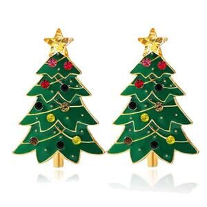 Enamel Christmas Tree Crystal Earrings